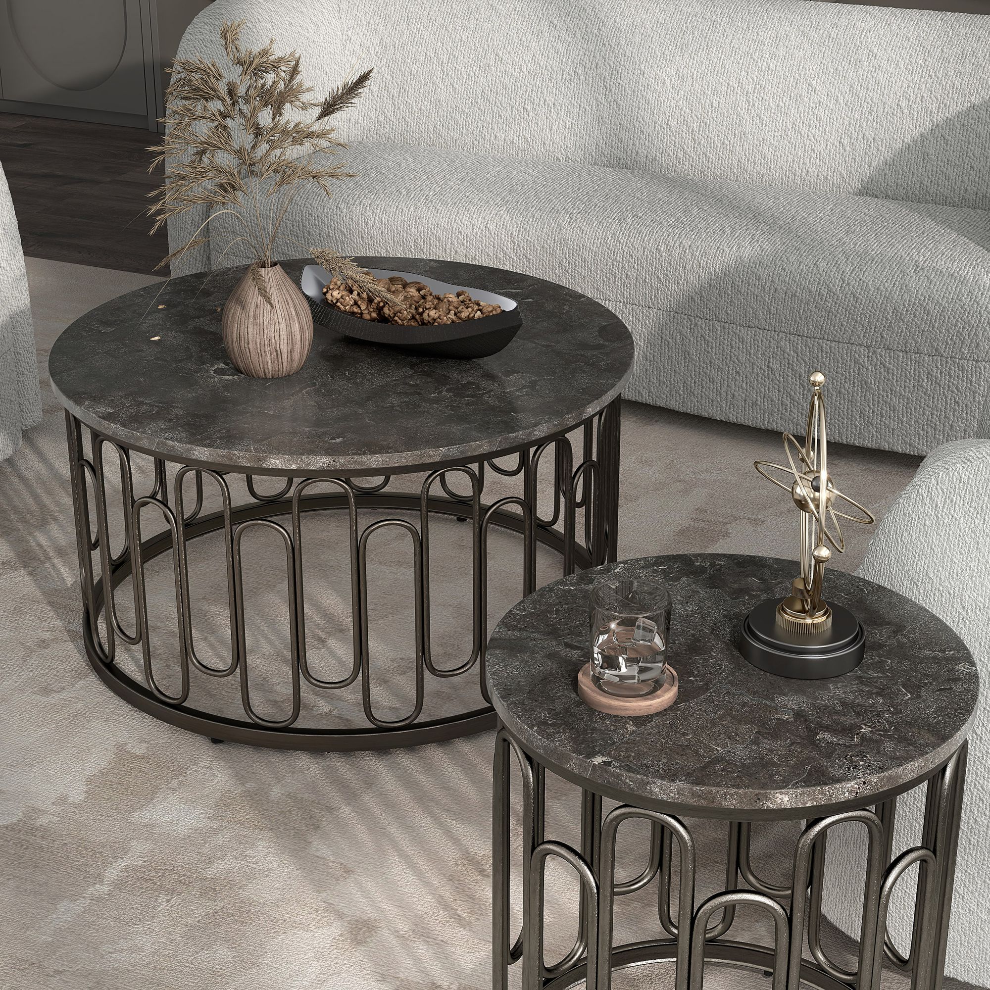 Farley 36" Wide Black Round 3-Piece Coffee and End Table Set
