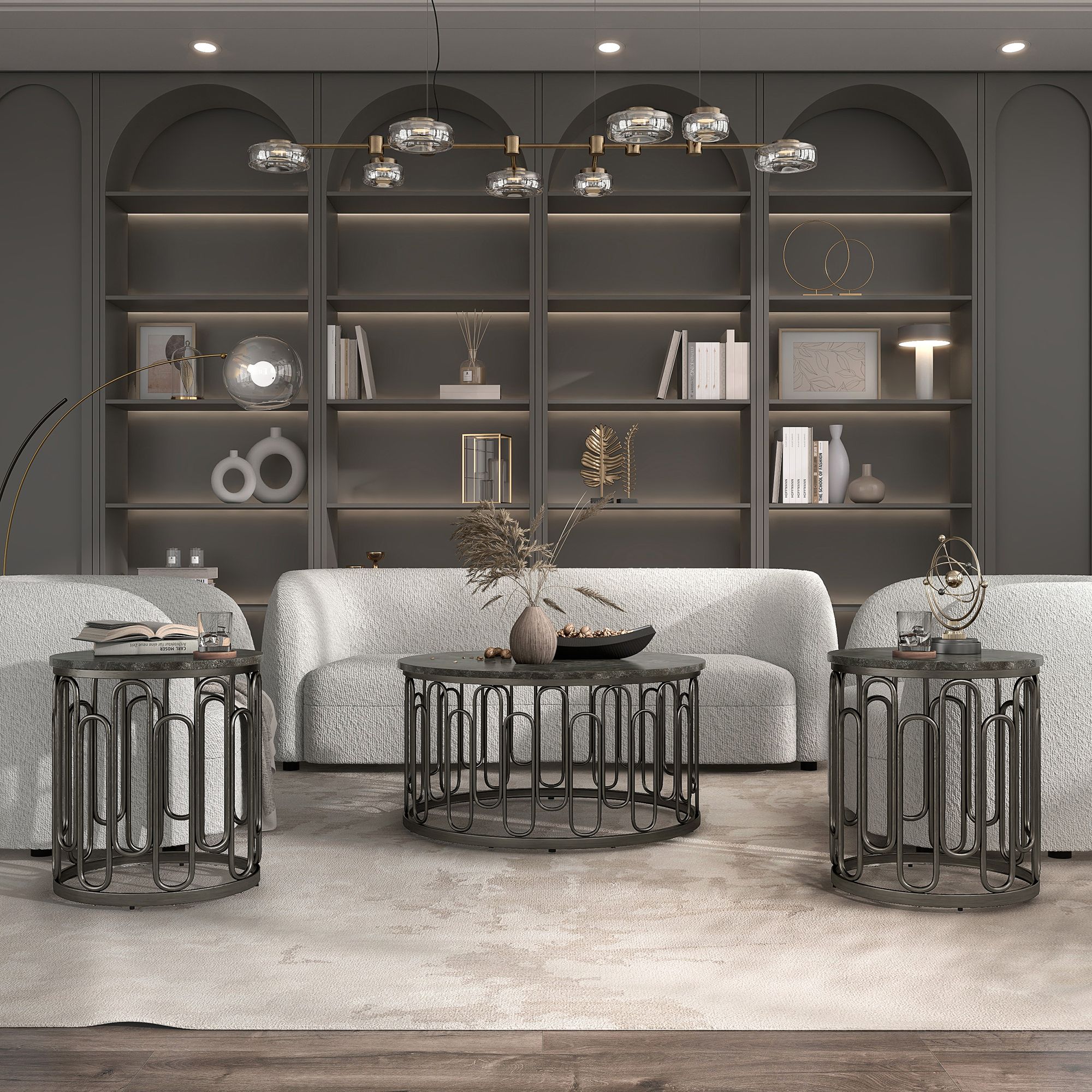 Farley 36" Wide Black Round 3-Piece Coffee and End Table Set