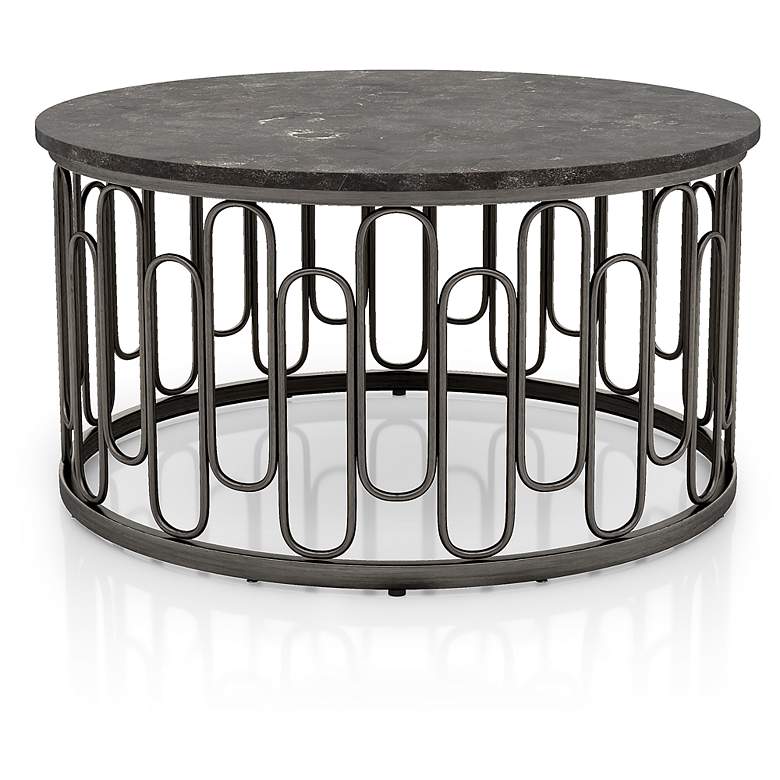 Image 4 Farley 36" Wide Black Round 3-Piece Coffee and End Table Set more views