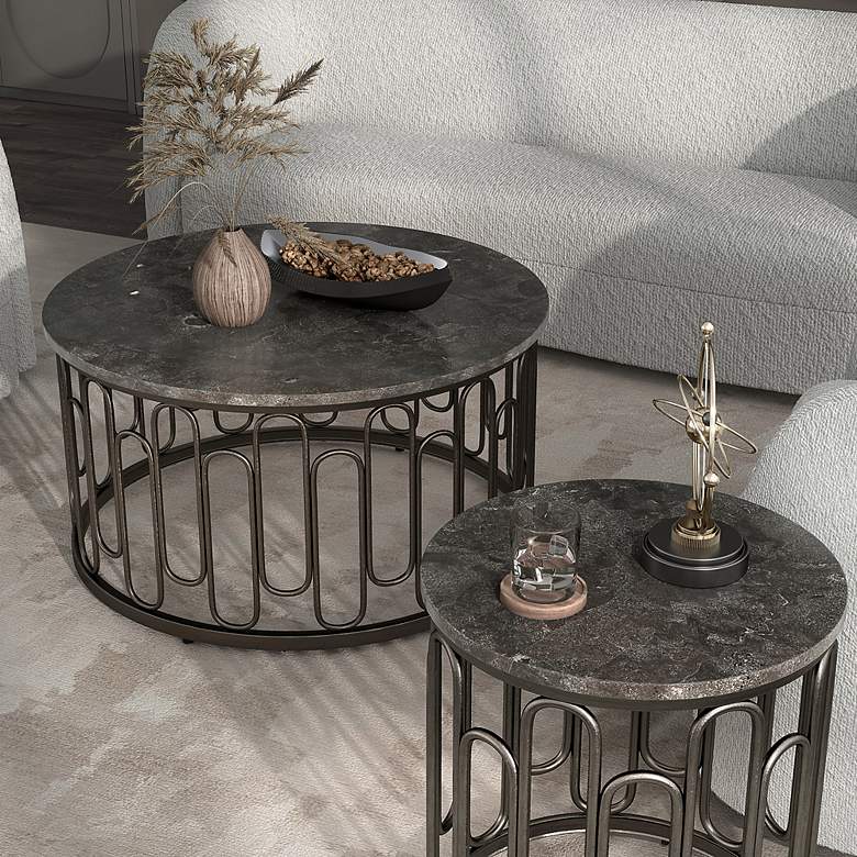 Image 6 Farley 36 inch Wide Black Round 3-Piece Coffee and End Table Set more views