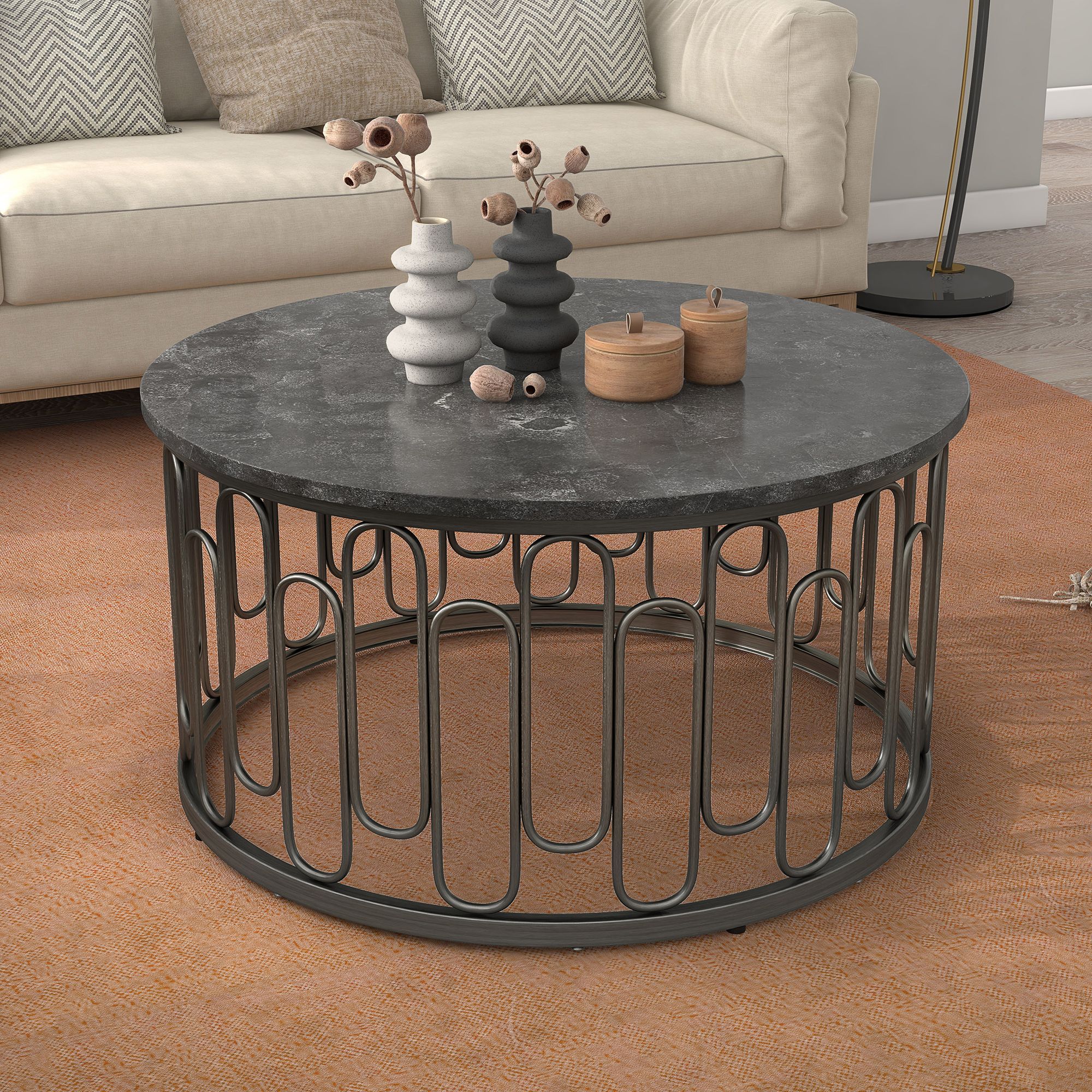 Farley 36" Wide Black Round 3-Piece Coffee and End Table Set