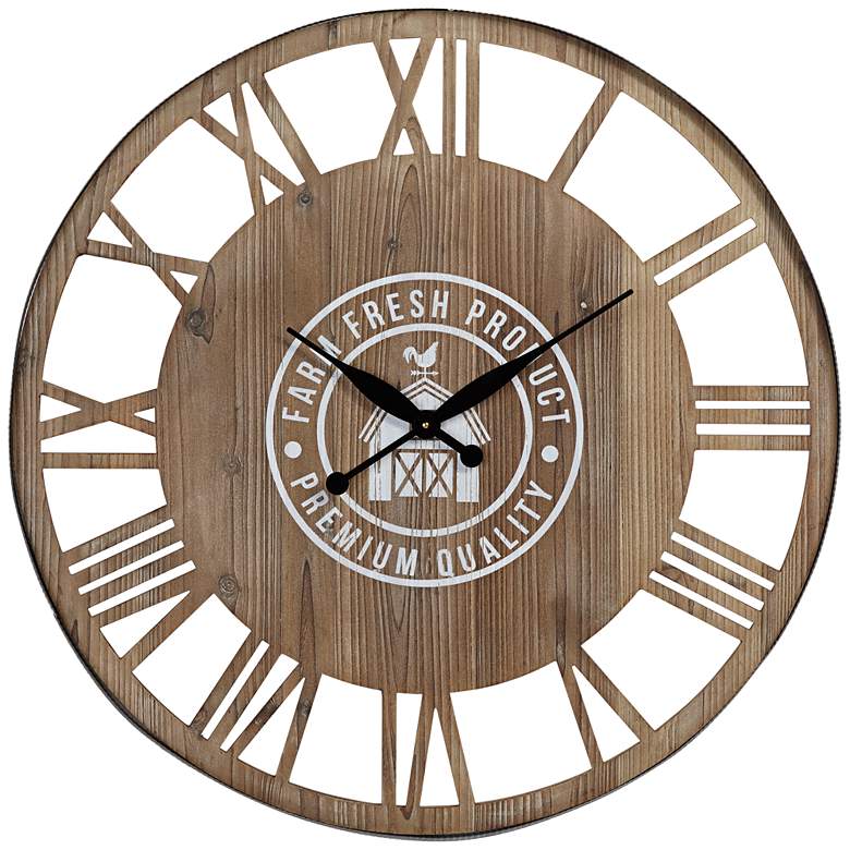 Image 2 Farm Fresh 31 1/2 inch Round Roman Numeral Wood Wall Clock