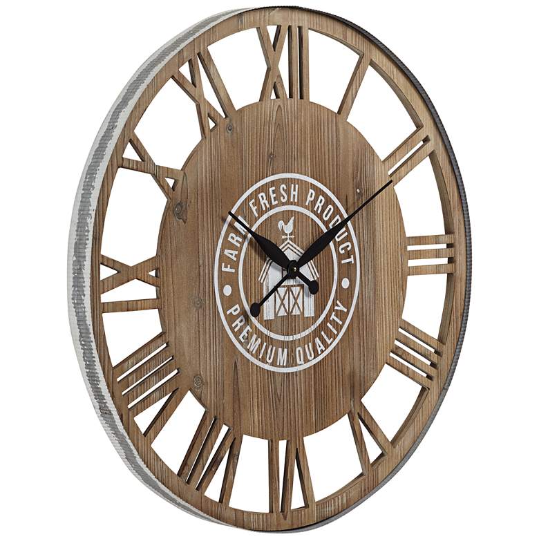 Image 4 Farm Fresh 31 1/2" Round Roman Numeral Wood Wall Clock more views