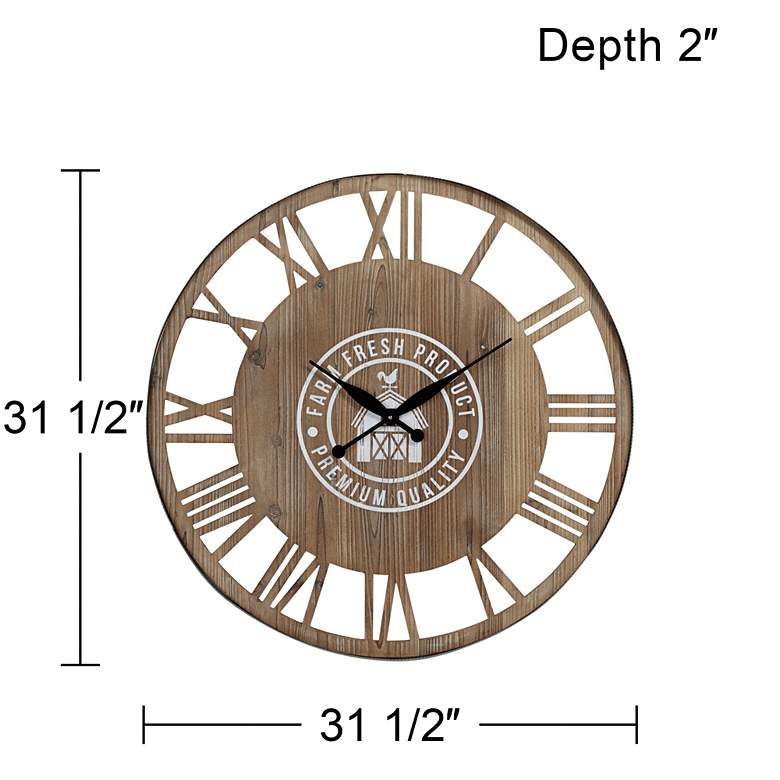 Image 5 Farm Fresh 31 1/2" Round Roman Numeral Wood Wall Clock more views