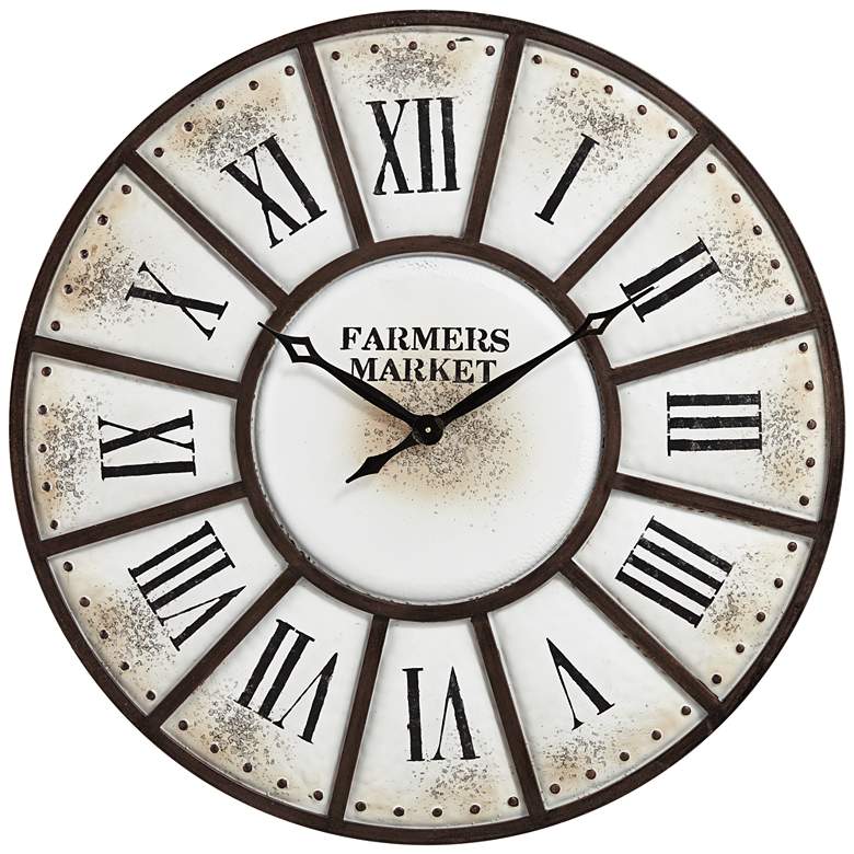 Farmers Market 39 1/4&quot; Wide Rustic Metal Wall Clock