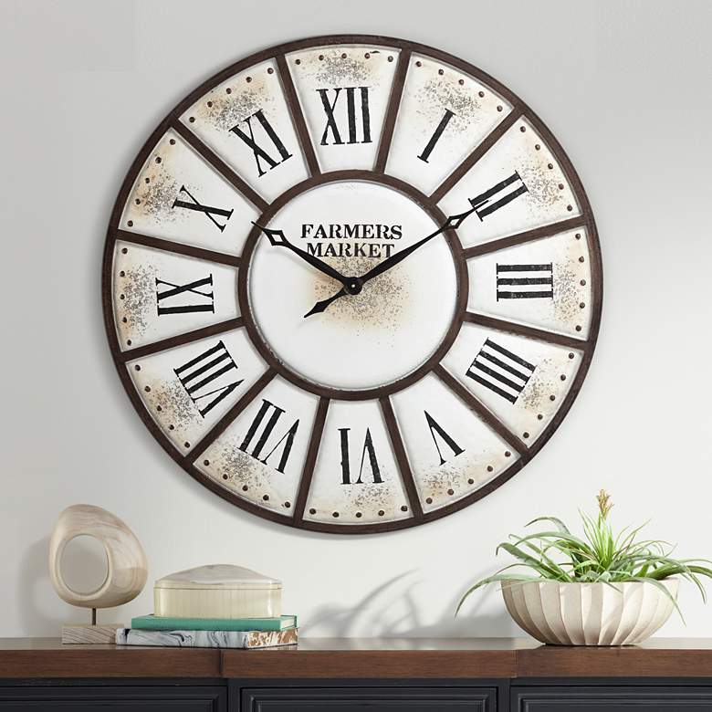 Image 2 Farmers Market 39 1/4 inch Wide Rustic Metal Wall Clock