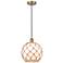 Farmhouse 10" Antique Brass Mini Pendant w/ White & Brown Rope Sha