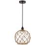 Farmhouse 10" Bronze Mini Pendant w/ Clear Glass with Brown Rope Shade