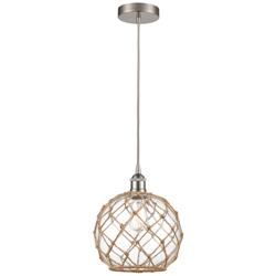 Farmhouse 10" Brushed Nickel Mini Pendant w/ Clear & Brown Rope Sh
