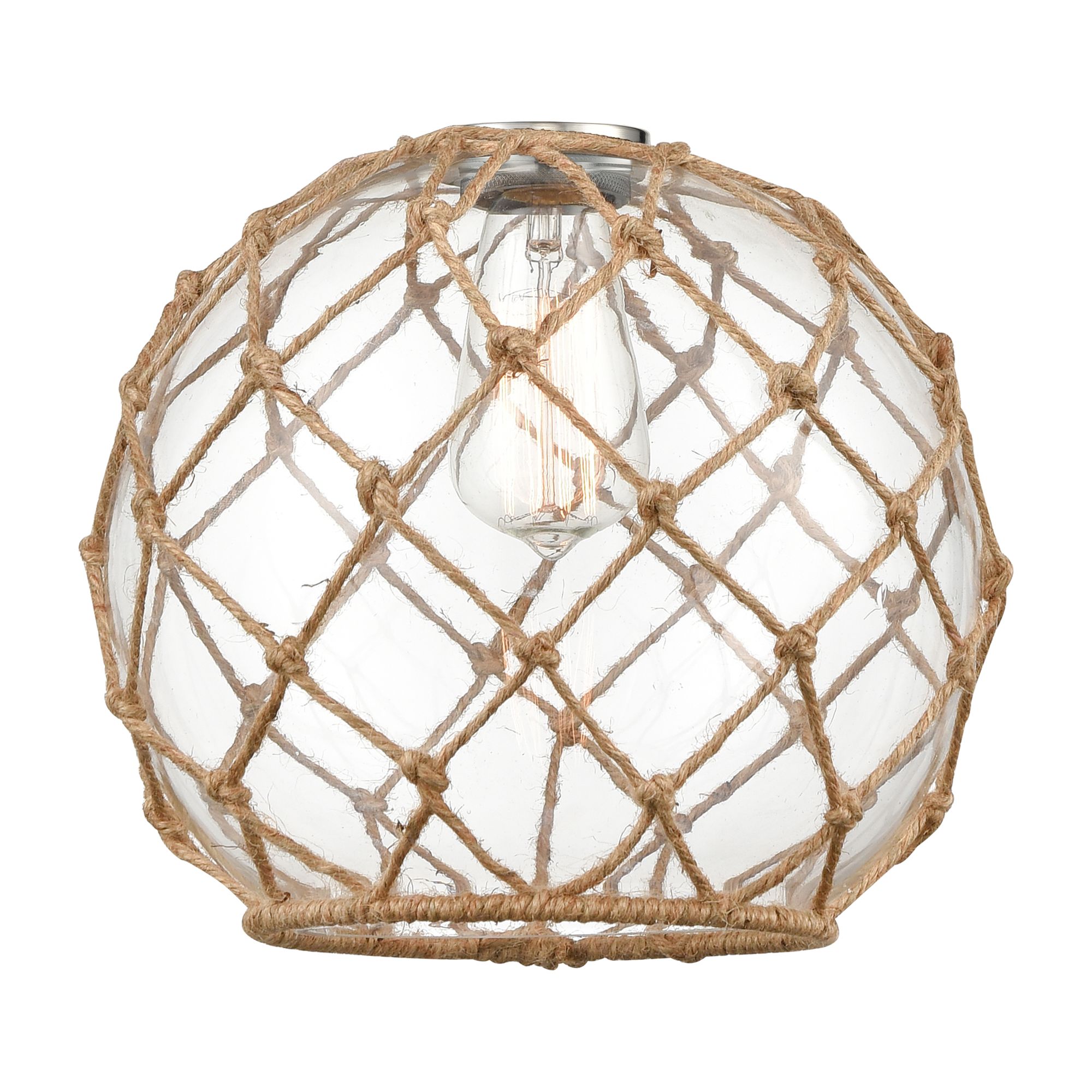 Image 3 Farmhouse 10" Brushed Nickel Mini Pendant w/ Clear & Brown Rope Sh more views