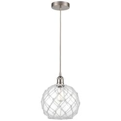 Farmhouse 10" Brushed Nickel Mini Pendant w/ Clear & White Rope Sh