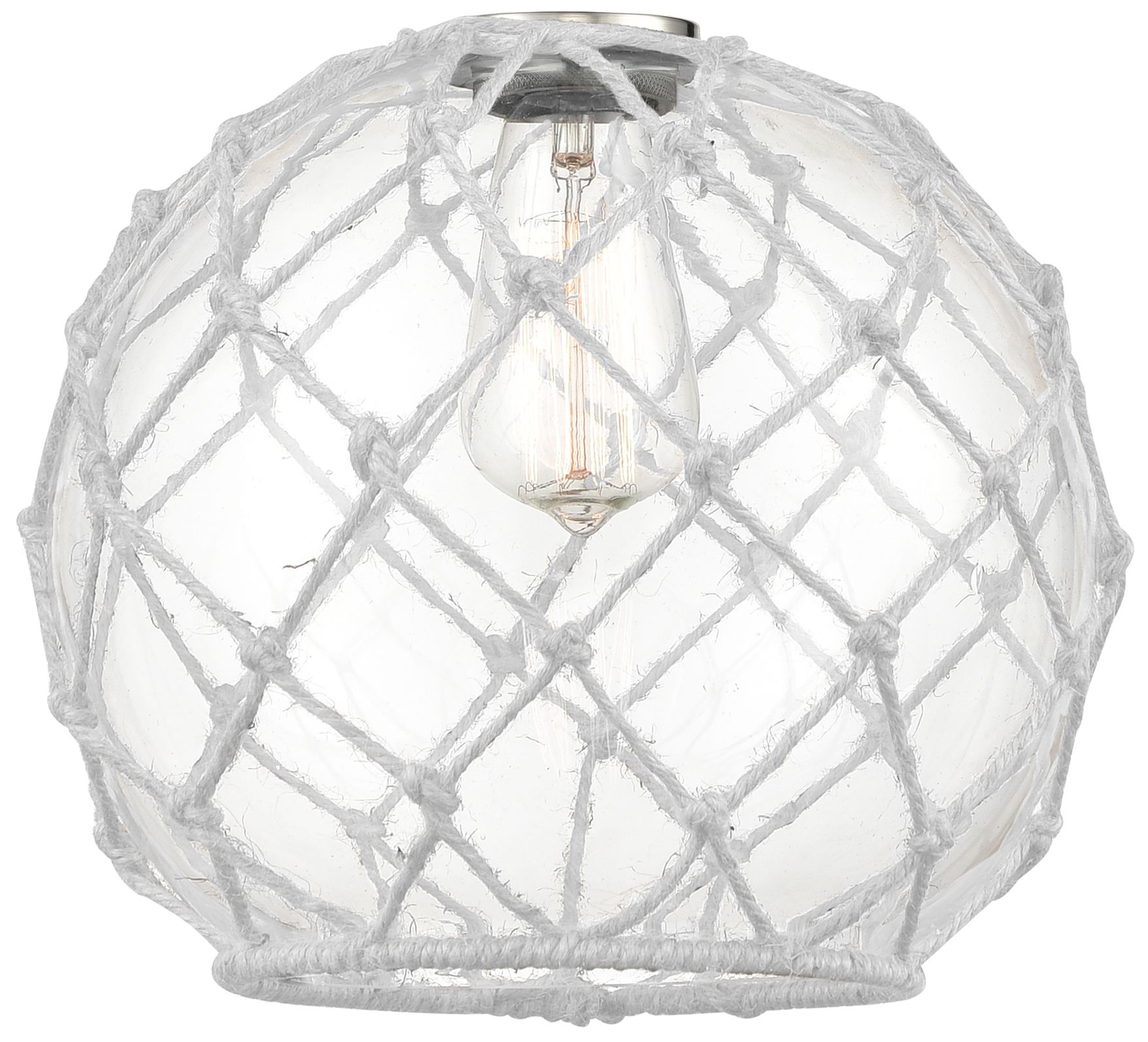 Farmhouse 10" Brushed Nickel Mini Pendant w/ Clear & White Rope Sh