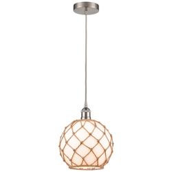 Farmhouse 10" Brushed Nickel Mini Pendant w/ White & Brown Rope Sh