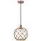 Farmhouse 10" Copper Mini Pendant w/ Clear Glass with Brown Rope Shade