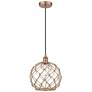Farmhouse 10" Copper Mini Pendant w/ Clear Glass with Brown Rope Shade