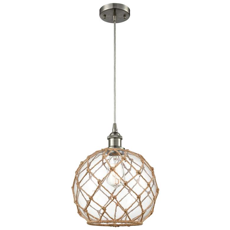 Image 1 Farmhouse 10" LED Mini Pendant - Satin Nickel - Clear Glass - Brown