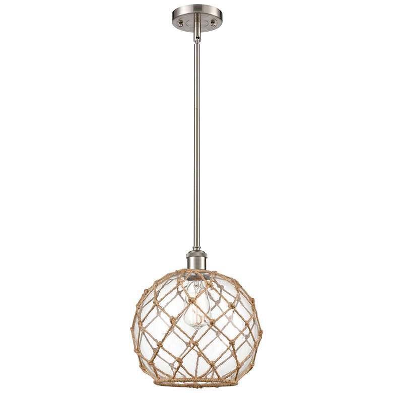 Image 1 Farmhouse 10" LED Mini Pendant - Satin Nickel - Clear Glass - Brown