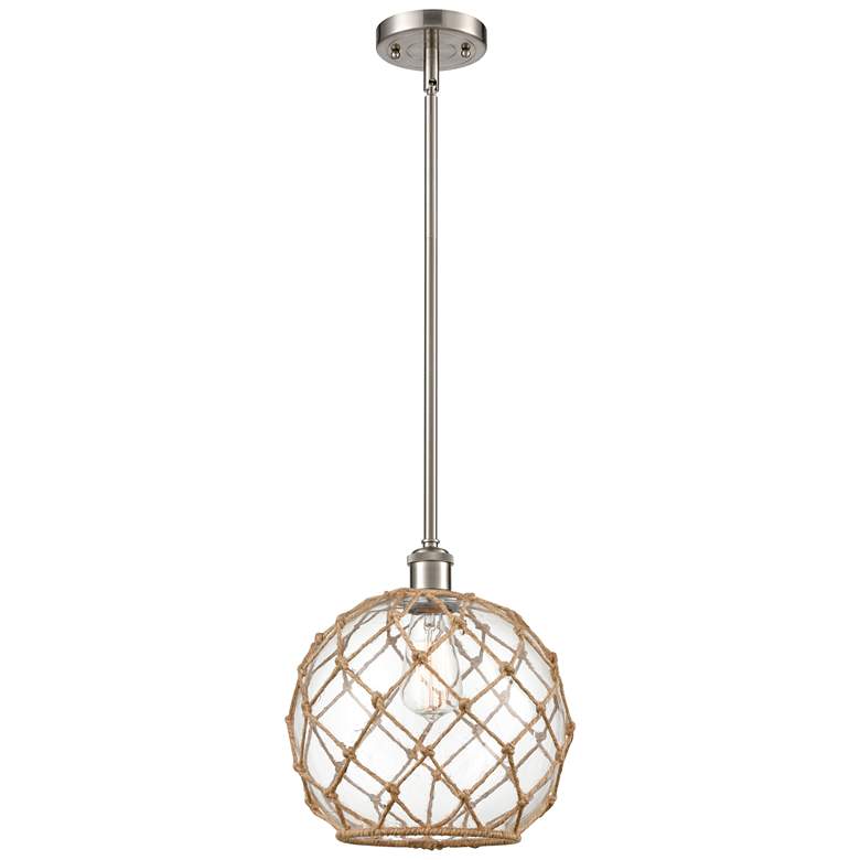 Image 1 Farmhouse 10 inch LED Mini Pendant - Satin Nickel - Clear Glass - Brown