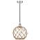 Farmhouse 10" Polished Nickel Mini Pendant w/ Clear & Brown Rope S