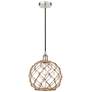 Farmhouse 10" Polished Nickel Mini Pendant w/ Clear &#38; Brown Rope S