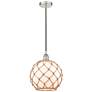Farmhouse 10" Polished Nickel Mini Pendant w/ White & Brown Rope S