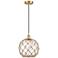 Farmhouse 10" Satin Gold Mini Pendant w/ Clear Glass with Brown Rope S