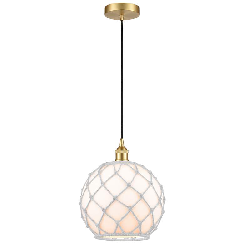Image 1 Farmhouse 10" Satin Gold Mini Pendant w/ White Glass with White Rope S