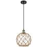 Farmhouse 10"W Cord Hung Black Brass Mini Pendant w/ Clear and Brown S