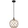 Farmhouse 10"W Cord Hung Black Brass Mini Pendant w/ Clear and Brown S