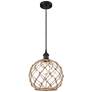 Farmhouse 10"W Cord Hung Matte Black Mini Pendant w/ Clear and Brown S