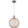 Farmhouse 10"W Cord Hung Satin Nickel Mini Pendant w/ Clear and Brown