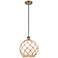 Farmhouse 10"W Corded Brushed Brass Mini Pendant w/ White and Brown Sh