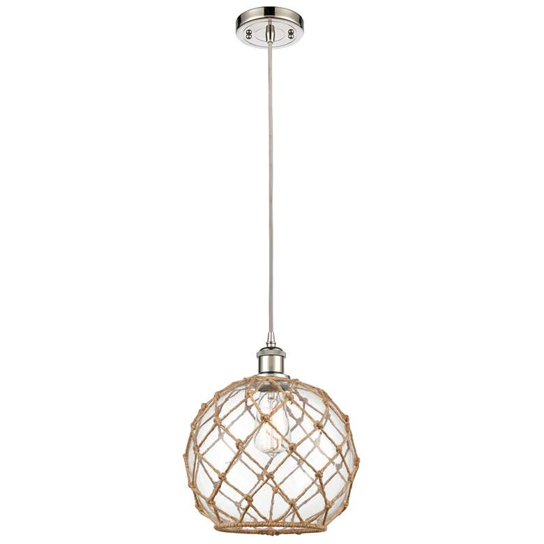 Image 1 Farmhouse 10"W Corded Polished Nickel Mini Pendant w/ Clear and Brown
