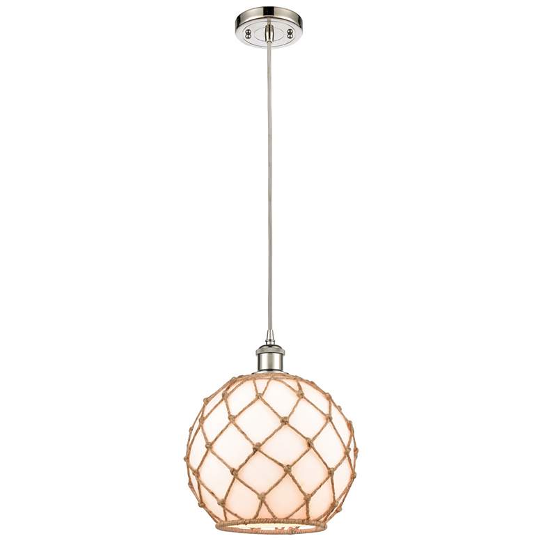 Image 1 Farmhouse 10"W Corded Polished Nickel Mini Pendant w/ White and Brown