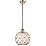 1_Farmhouse 10"W Stem Antique Brass Mini Pendant w/ Clear and Brown Shad
