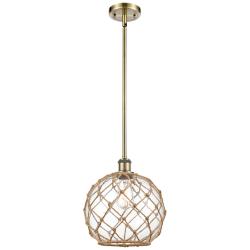 Farmhouse 10"W Stem Antique Brass Mini Pendant w/ Clear and Brown Shad