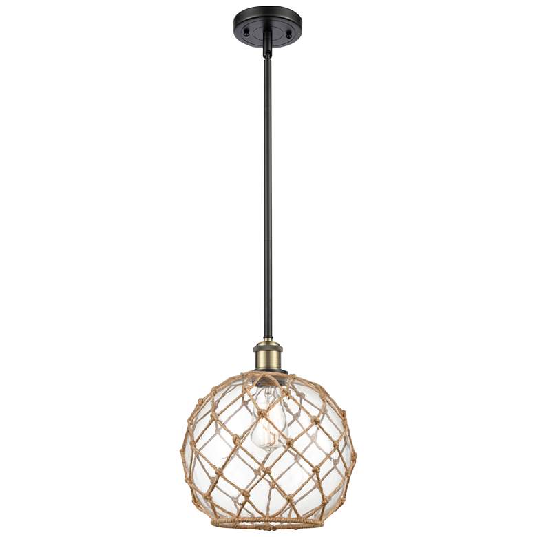 Image 1 Farmhouse 10"W Stem Hung Black Brass Mini Pendant w/ Clear and Brown S