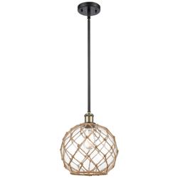 Farmhouse 10&quot;W Stem Hung Black Brass Mini Pendant w/ Clear and Brown S