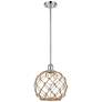 Farmhouse 10"W Stem Hung Chrome Mini Pendant w/ Clear and Brown Shade