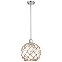 Farmhouse 10&quot;W Stem Hung Chrome Mini Pendant w/ Clear and Brown Shade