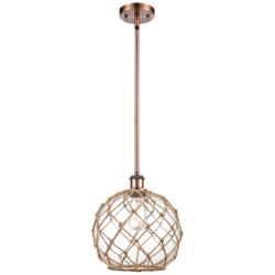 Farmhouse 10&quot;W Stem Hung Copper Mini Pendant w/ Clear and Brown Shade