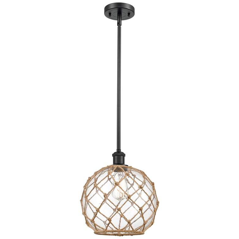 Image 1 Farmhouse 10"W Stem Hung Matte Black Mini Pendant w/ Clear and Brown S