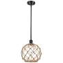 Farmhouse 10"W Stem Hung Matte Black Mini Pendant w/ Clear and Brown S