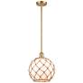 Farmhouse 10"W Stem Hung Satin Gold Mini Pendant w/ White and Brown Sh
