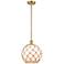 Farmhouse 10"W Stem Hung Satin Gold Mini Pendant w/ White and Brown Sh