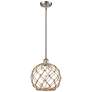 Farmhouse 10"W Stem Hung Satin Nickel Mini Pendant w/ Clear and Brown