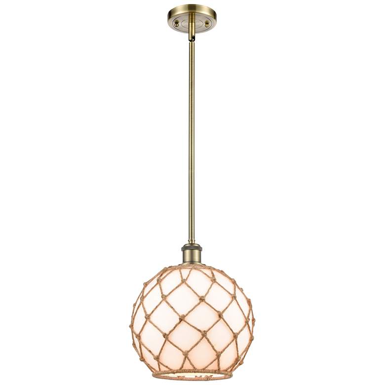 Image 1 Farmhouse 10"W Stemmed Antique Brass Mini Pendant w/ White and Brown S