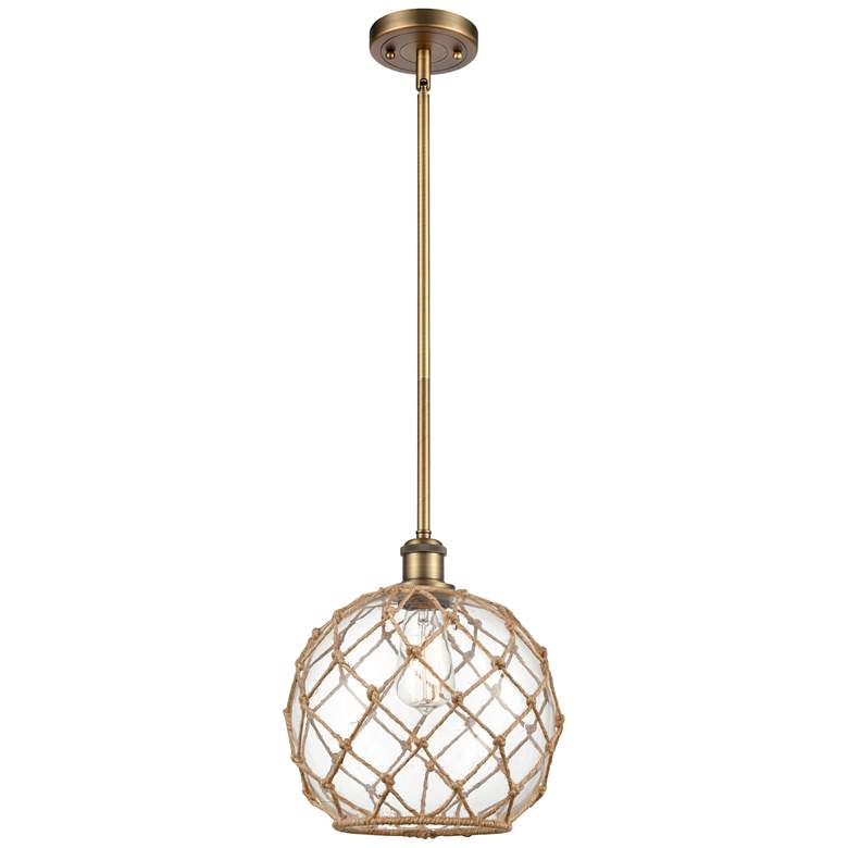 Image 1 Farmhouse 10"W Stemmed Brushed Brass Mini Pendant w/ Clear and Brown S