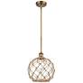 Farmhouse 10"W Stemmed Brushed Brass Mini Pendant w/ Clear and Brown S