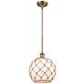 Farmhouse 10"W Stemmed Brushed Brass Mini Pendant w/ White and Brown S